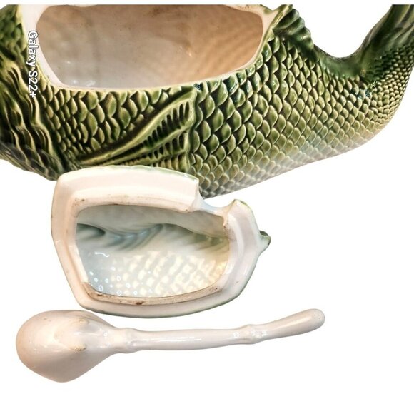 Fish-Shaped 2qt. Ceramic Soup Tureen with Serving Spoon 1950s Vintage Fish Lover - Picture 12 of 14